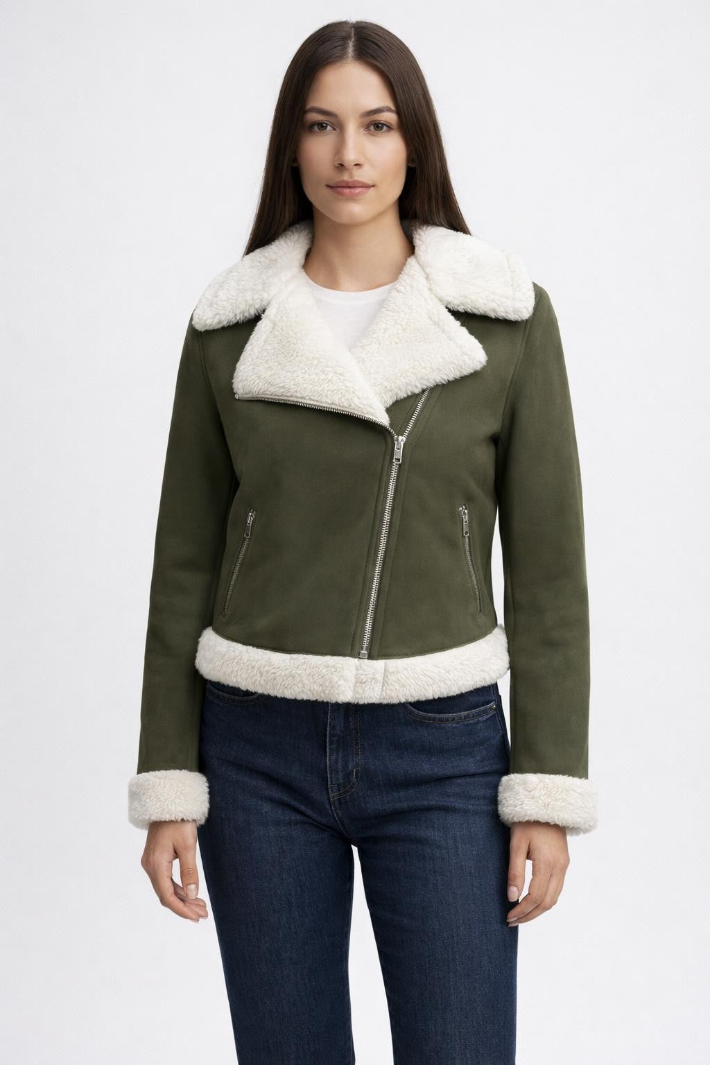 Casual Long-Sleeve Fleece-Lined Jacket - Fern Green