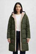 Reversible Fleece-Lined Long Coat - Fern Green