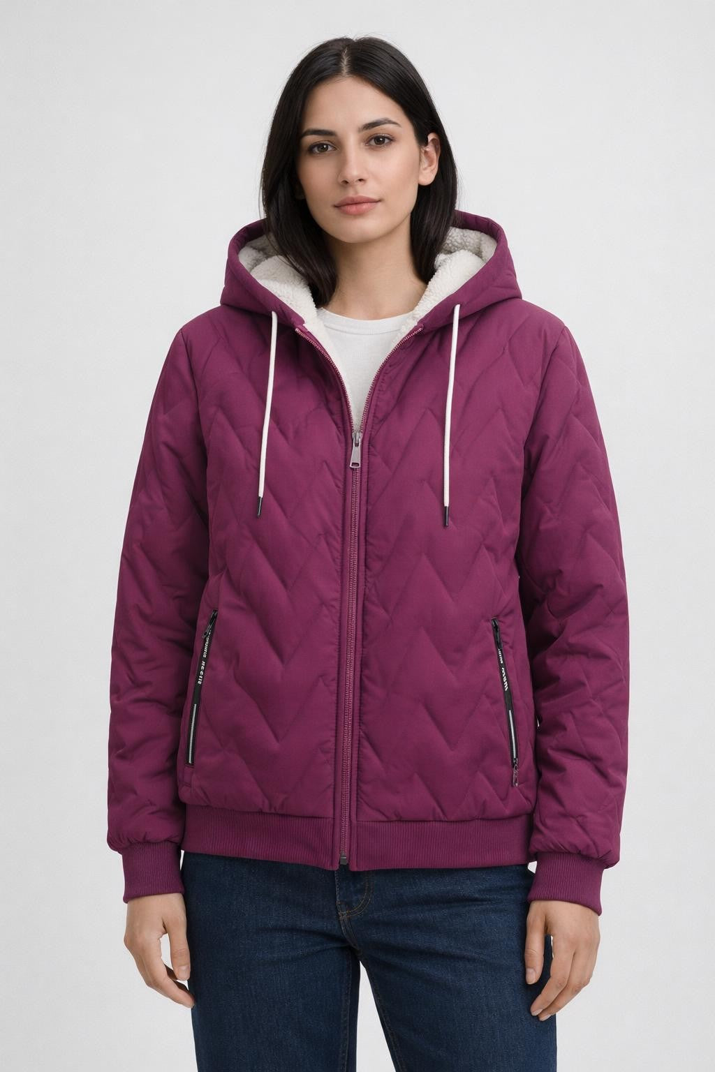 Quilted Thickened Lama-Lined Jacket - Fuchsia