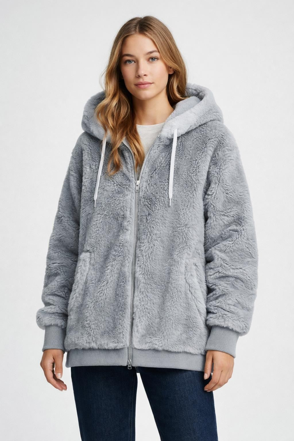 Fleece-Lined Zip-Up Jacket - Gray