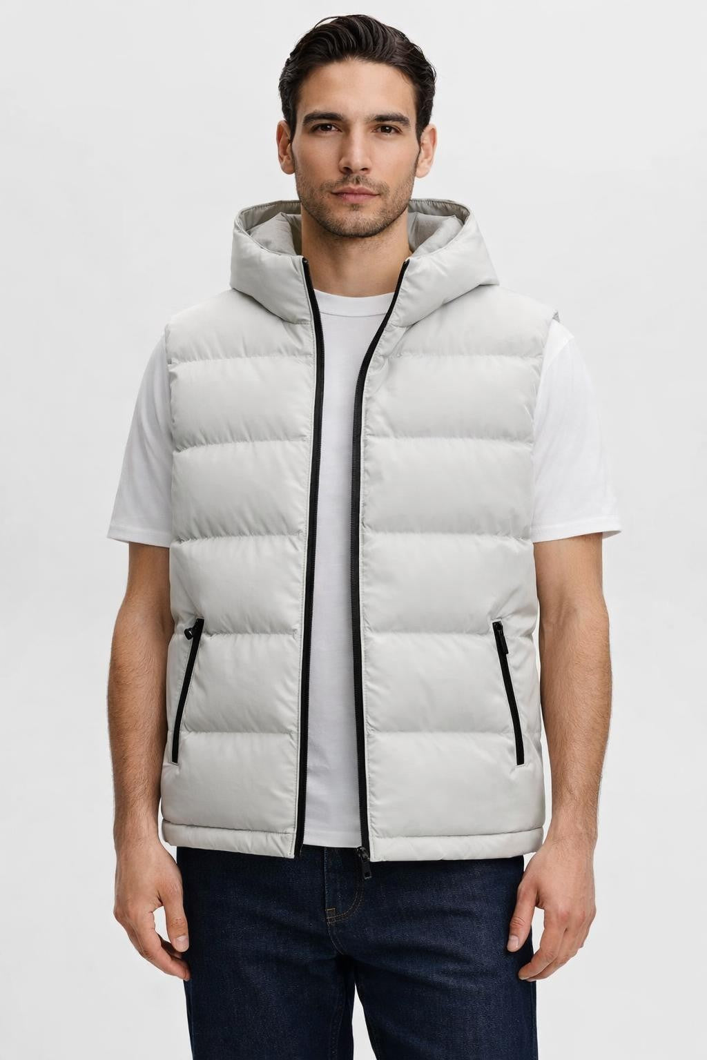 Men's Thick Zip-Up Vest with Pockets - Gray