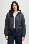 Quilted Winter Jacket with Lamb Fleece - Gray