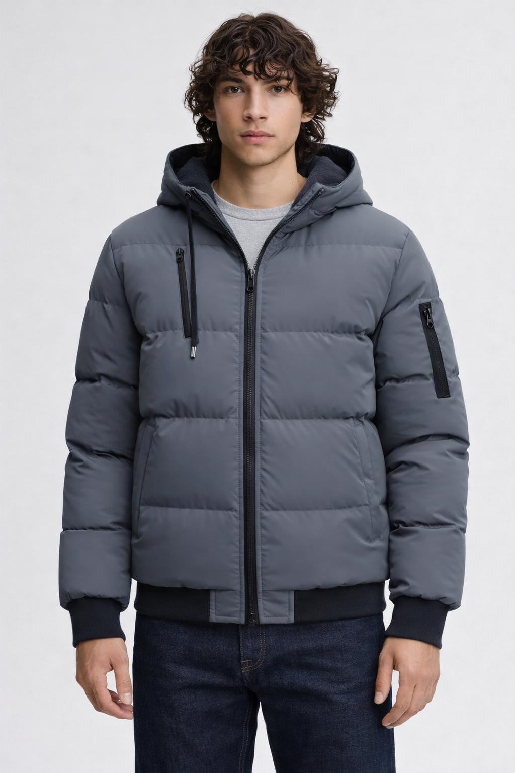 Thick Plush-Lined Casual Winter Jacket - Gray