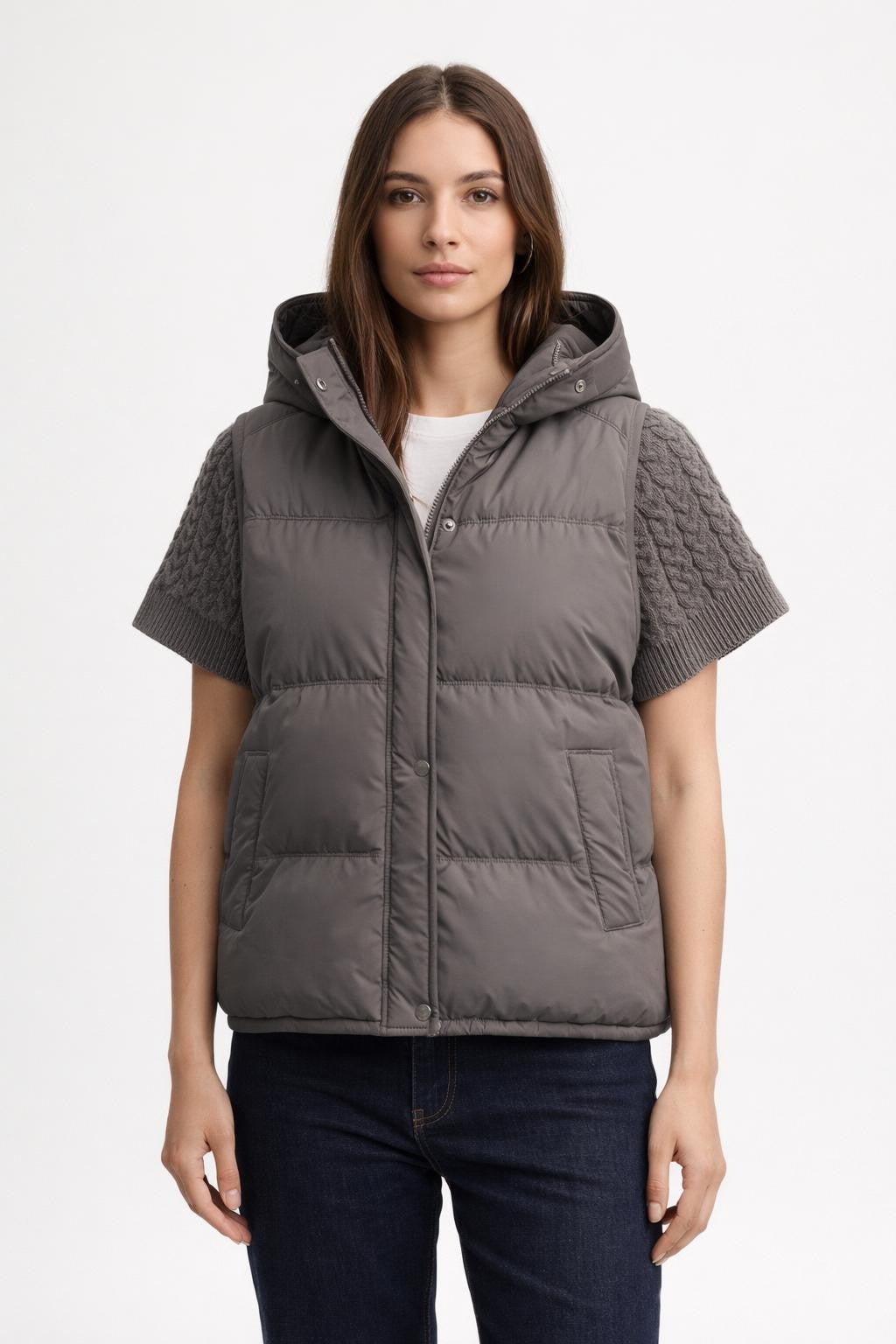 Padded Sleeveless Vest Windproof Style - Gray