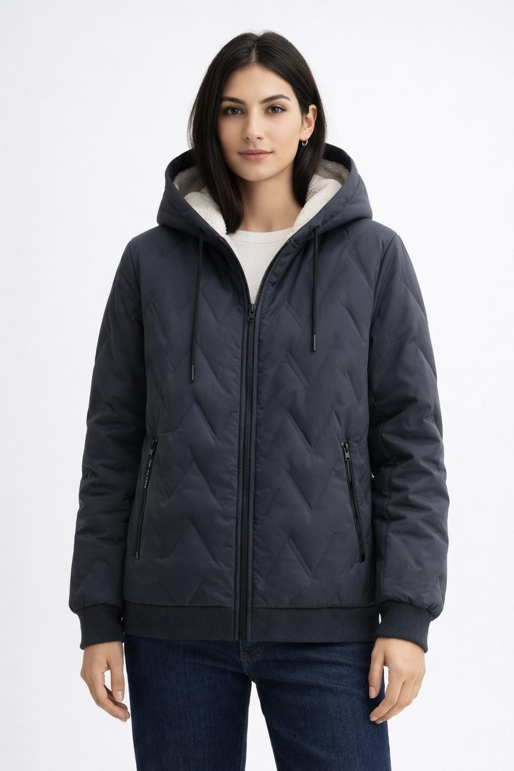 Quilted Thickened Lama-Lined Jacket - Gray