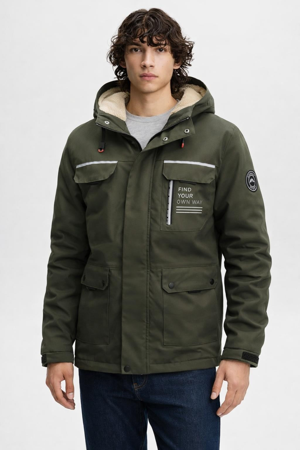 Padded Winter Jacket with Hood - Green