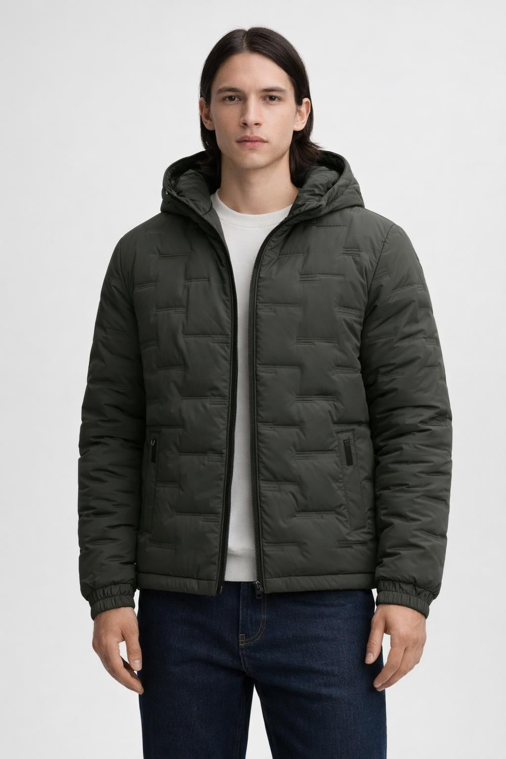 Men's Quilted Athletic Winter Jacket - Green