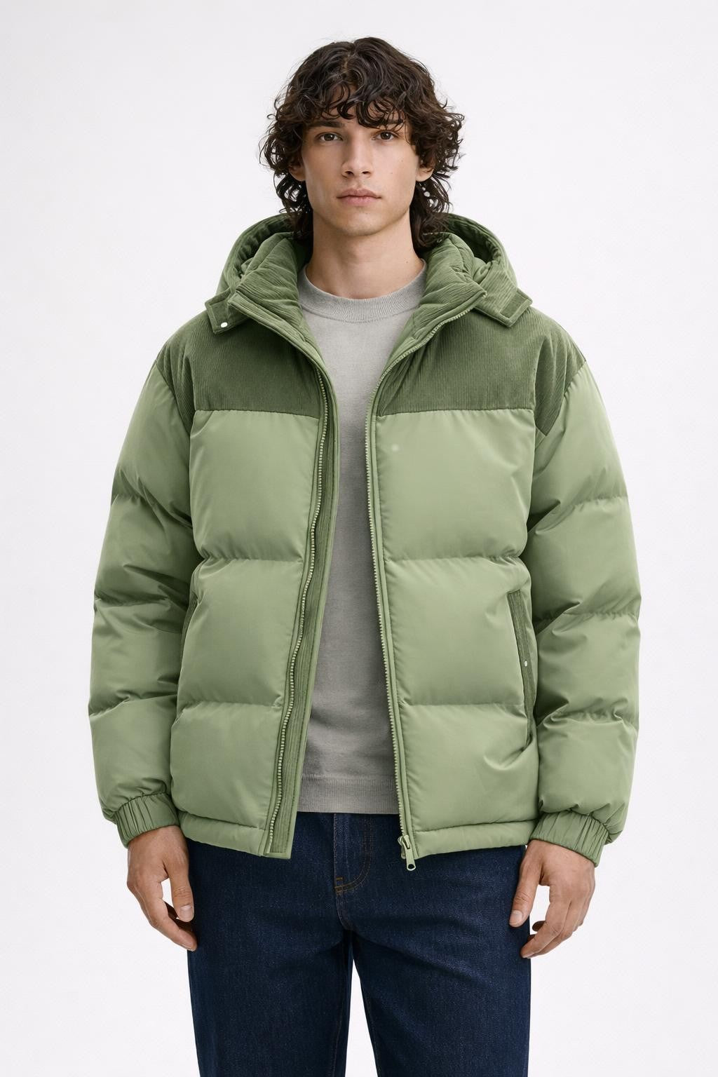 Padded Colorblock Winter Jacket - Green