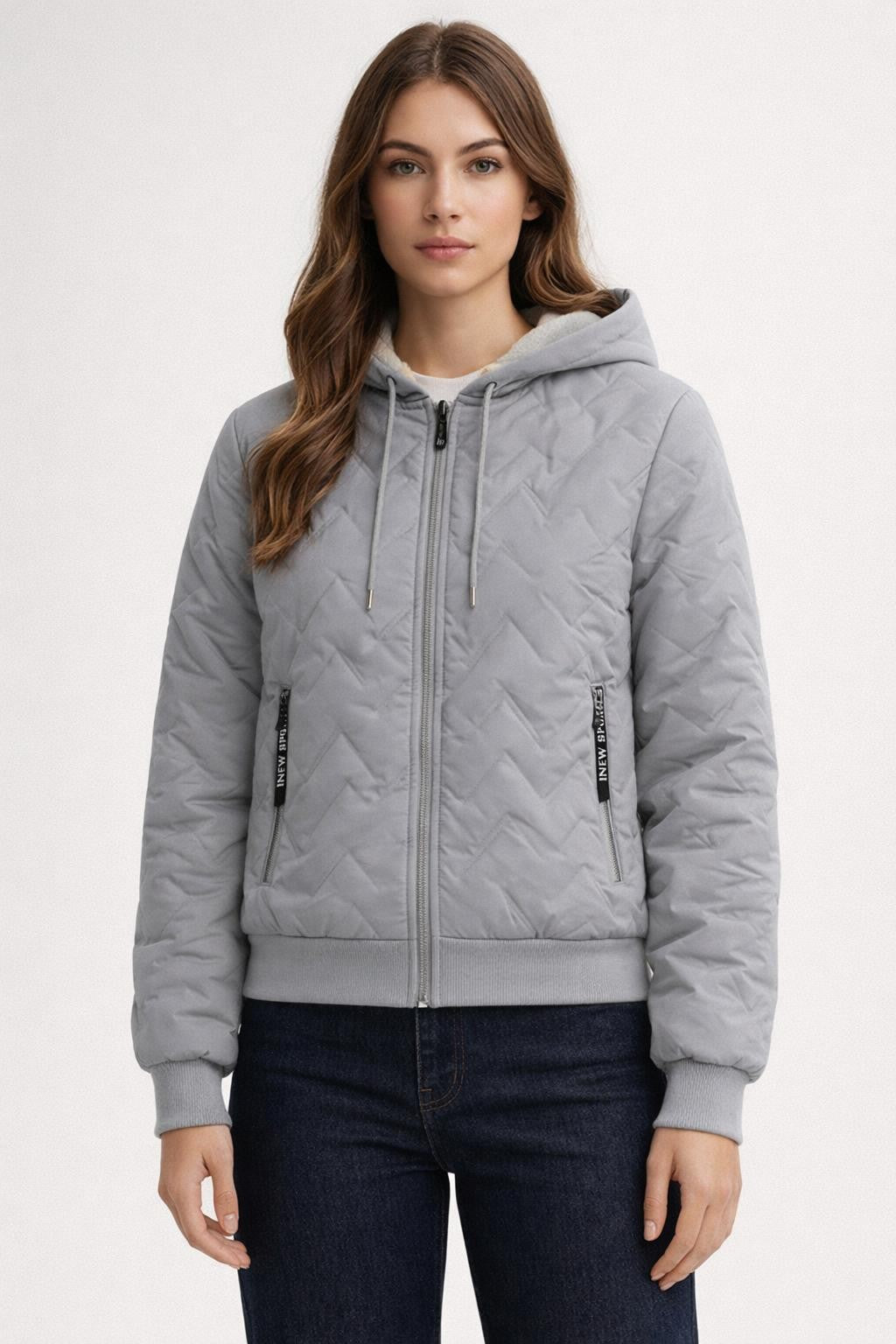Fleece-Lined Winter Hoodie with Zip Pockets - Grey