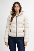 A-Line Winter Jacket with Stand Collar - Ivory