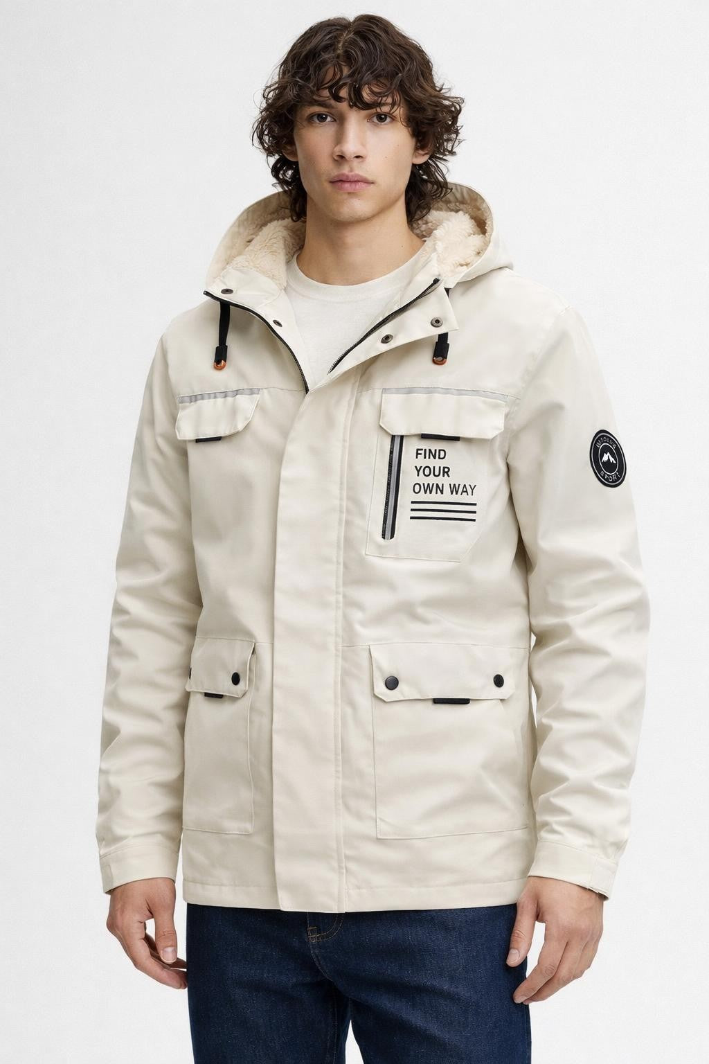 Padded Winter Jacket with Hood - Ivory