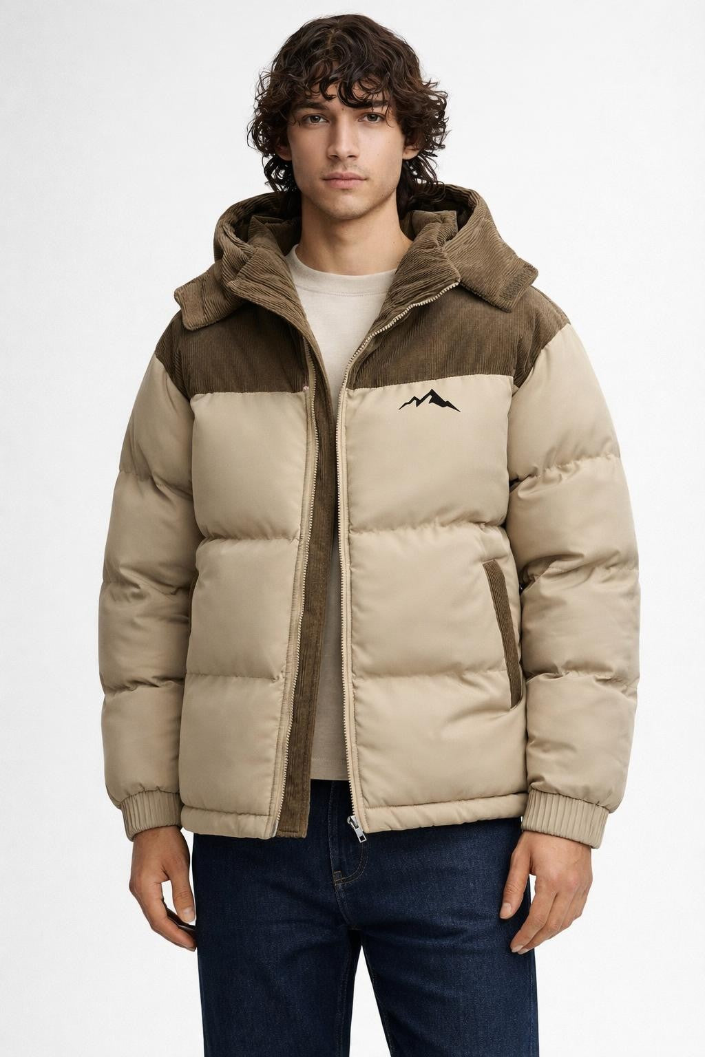 Men's Colorblock Puffer Jacket - Khaki