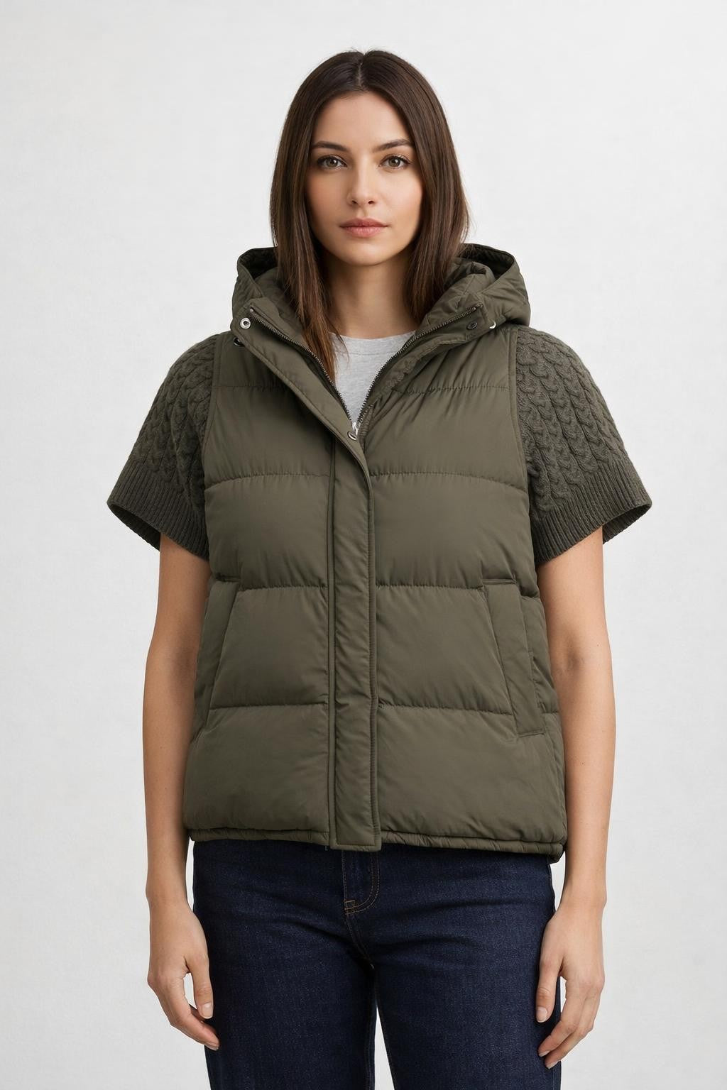 Padded Sleeveless Vest Windproof Style - Khaki
