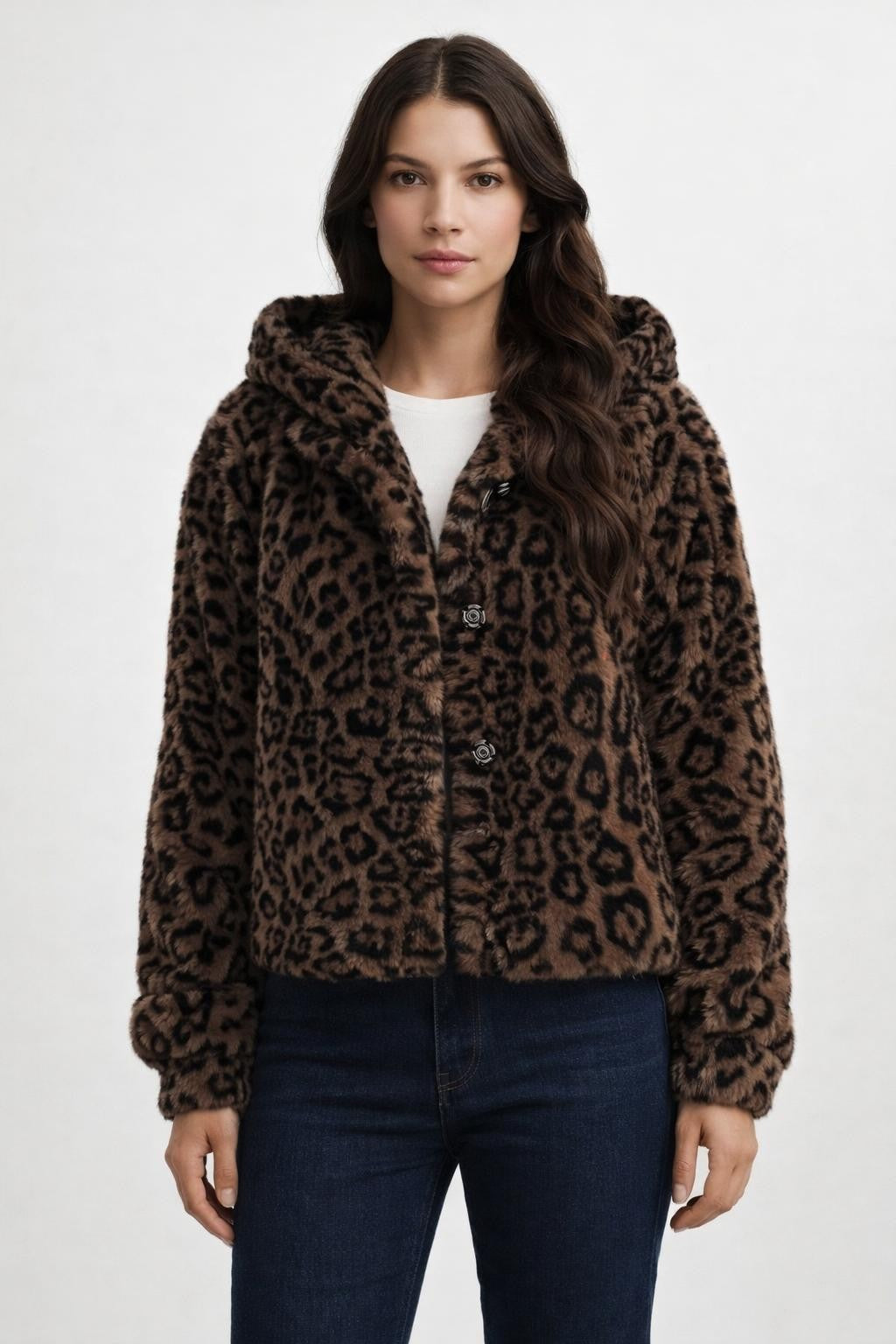 Leopard Print Plush Winter Jacket - Leopard