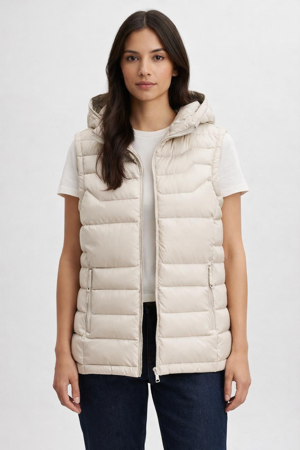 Insulated Outdoor Vest with Pockets - Light Beige