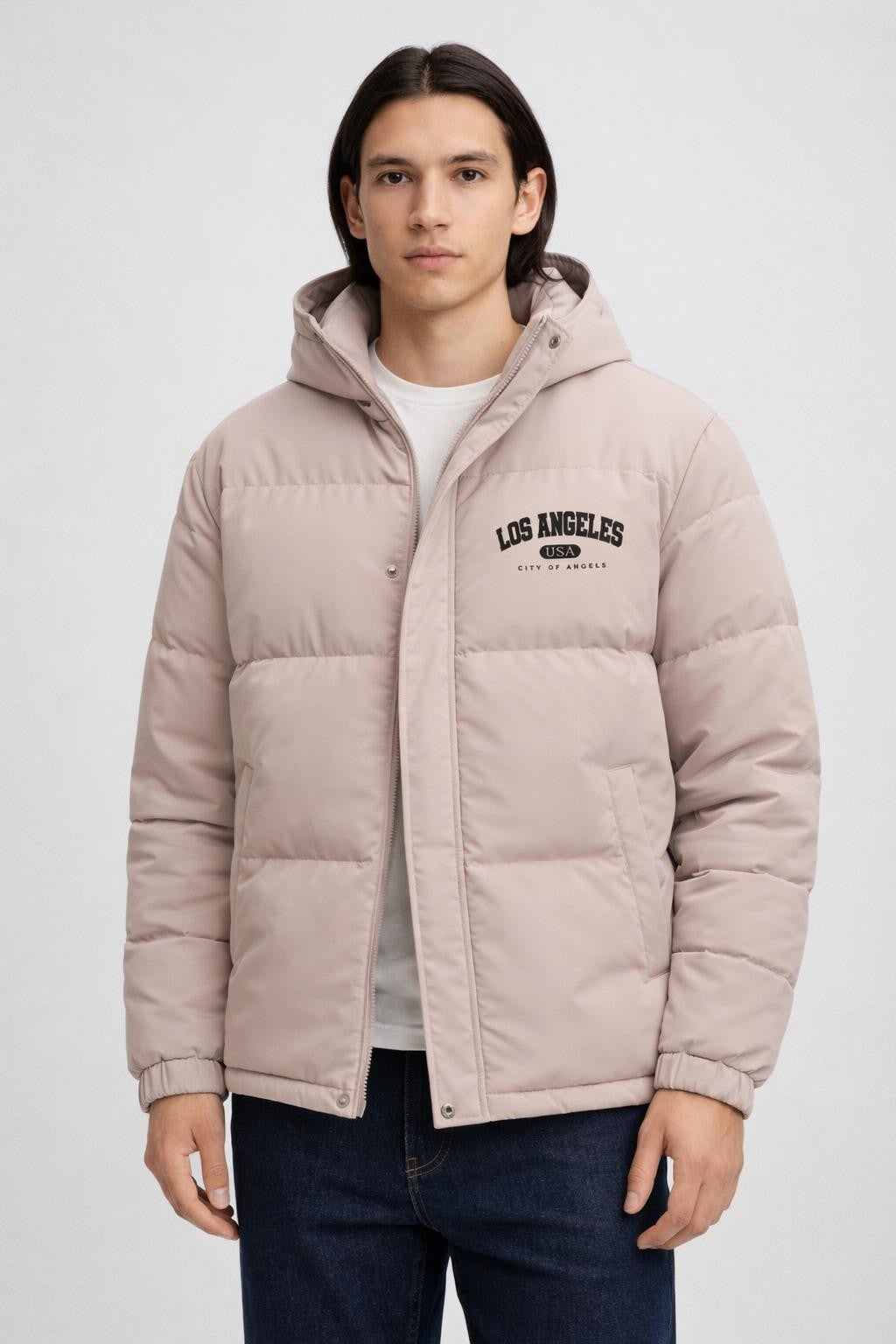 Men's Thick Windproof Winter Jacket - Light Beige