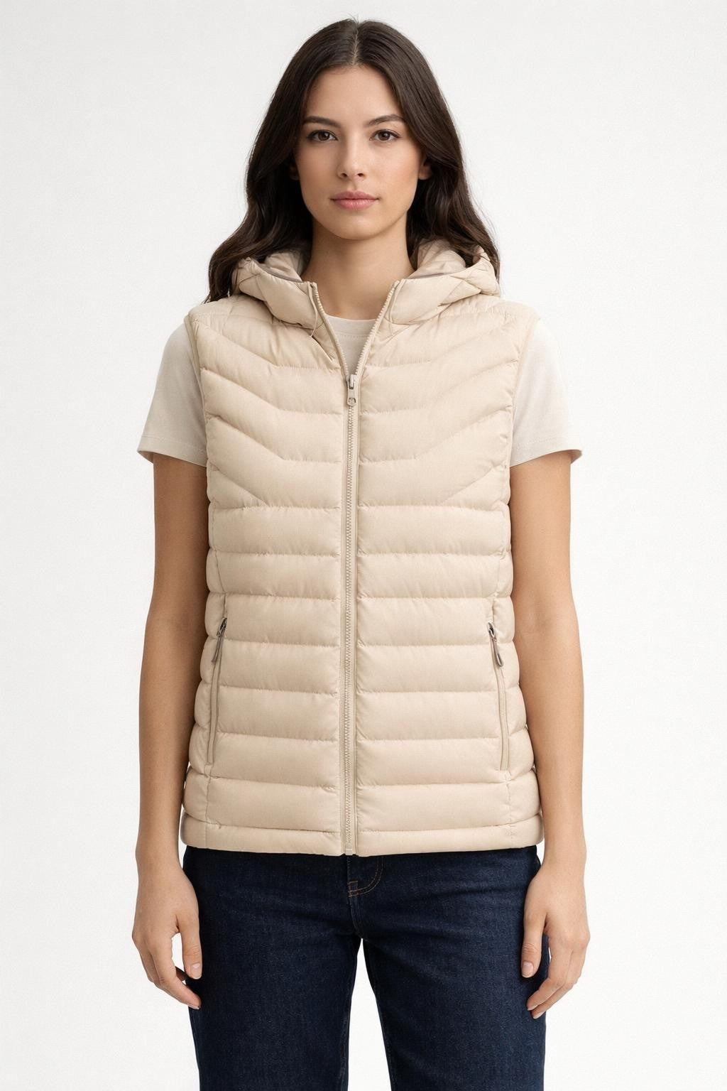 Fleece-Lined Casual Vest for Outdoors - Light Beige