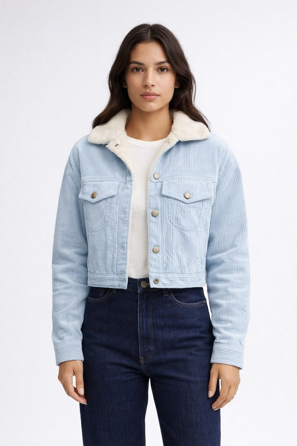 Versatile Fleece Collar Winter Jacket - Light Blue