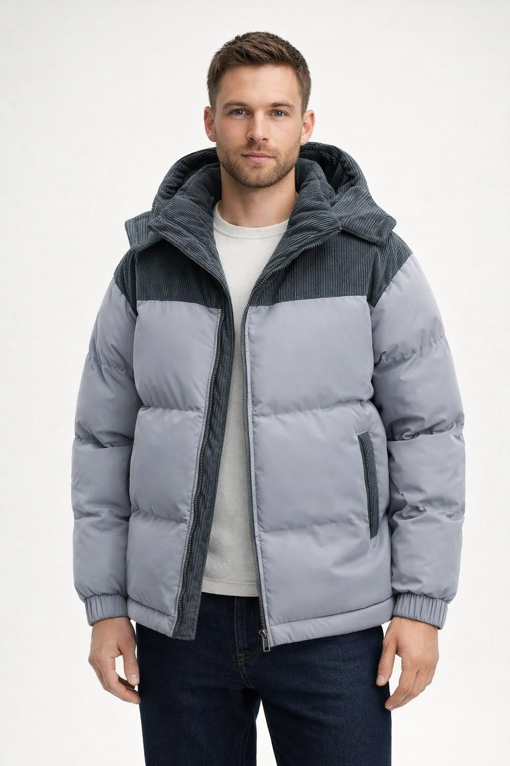 Men's Thick Windproof Winter Jacket - Light Blue