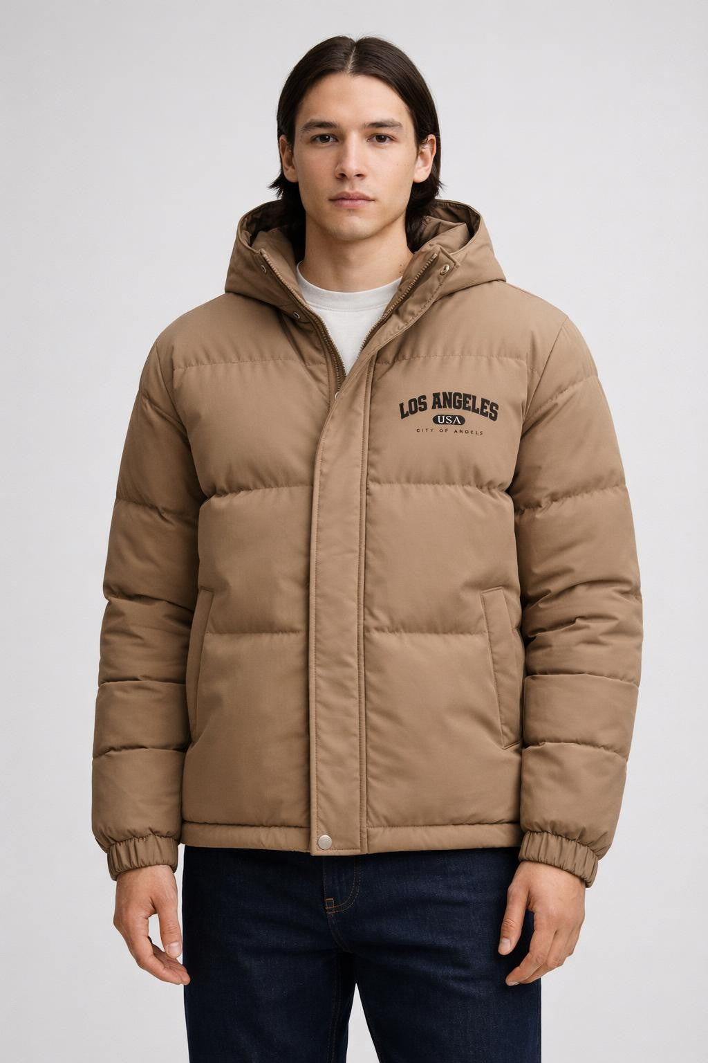 Men's Thick Windproof Winter Jacket - Light Brown
