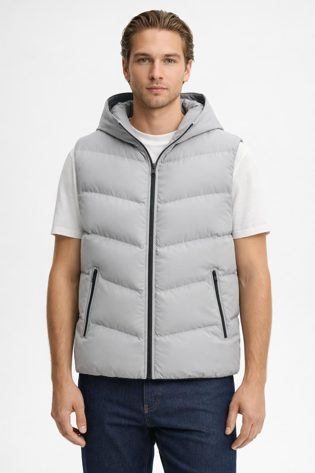 Men's Sleeveless Stand Collar Vest - Light Gray