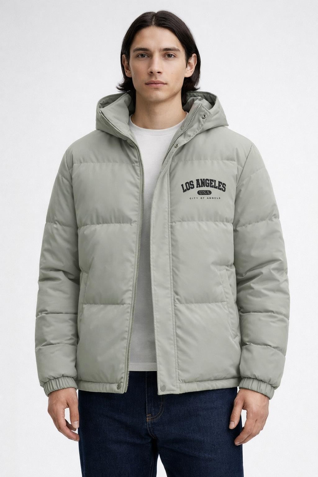 Men's Thick Windproof Winter Jacket - Light Green