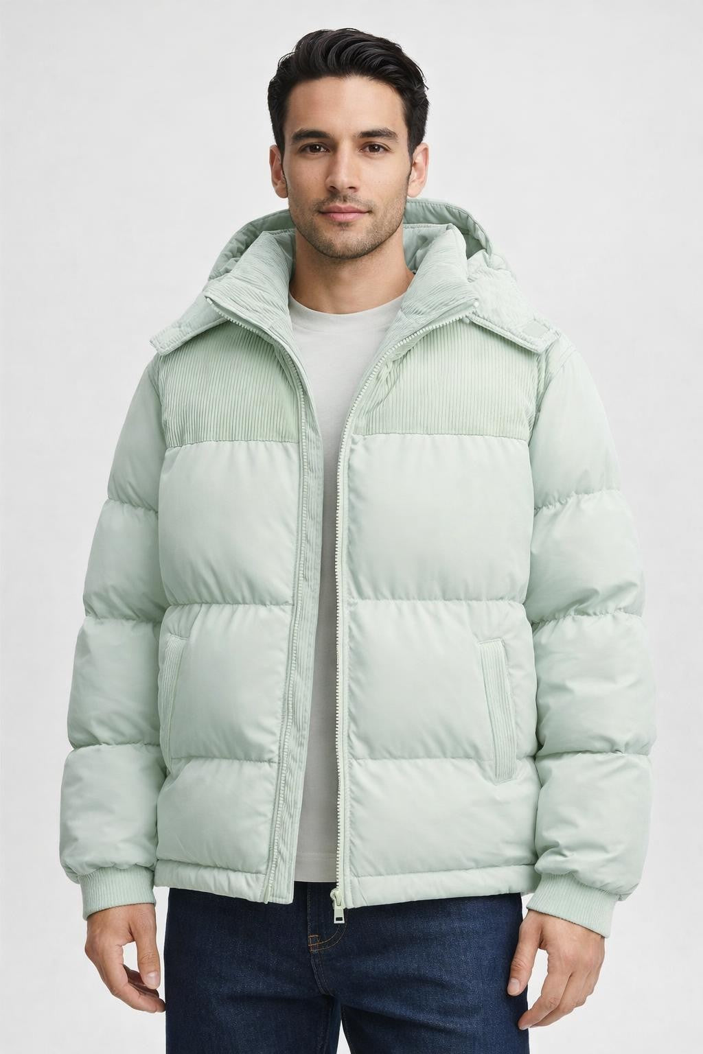 Men's Windproof Thick Winter Jacket - Light Green