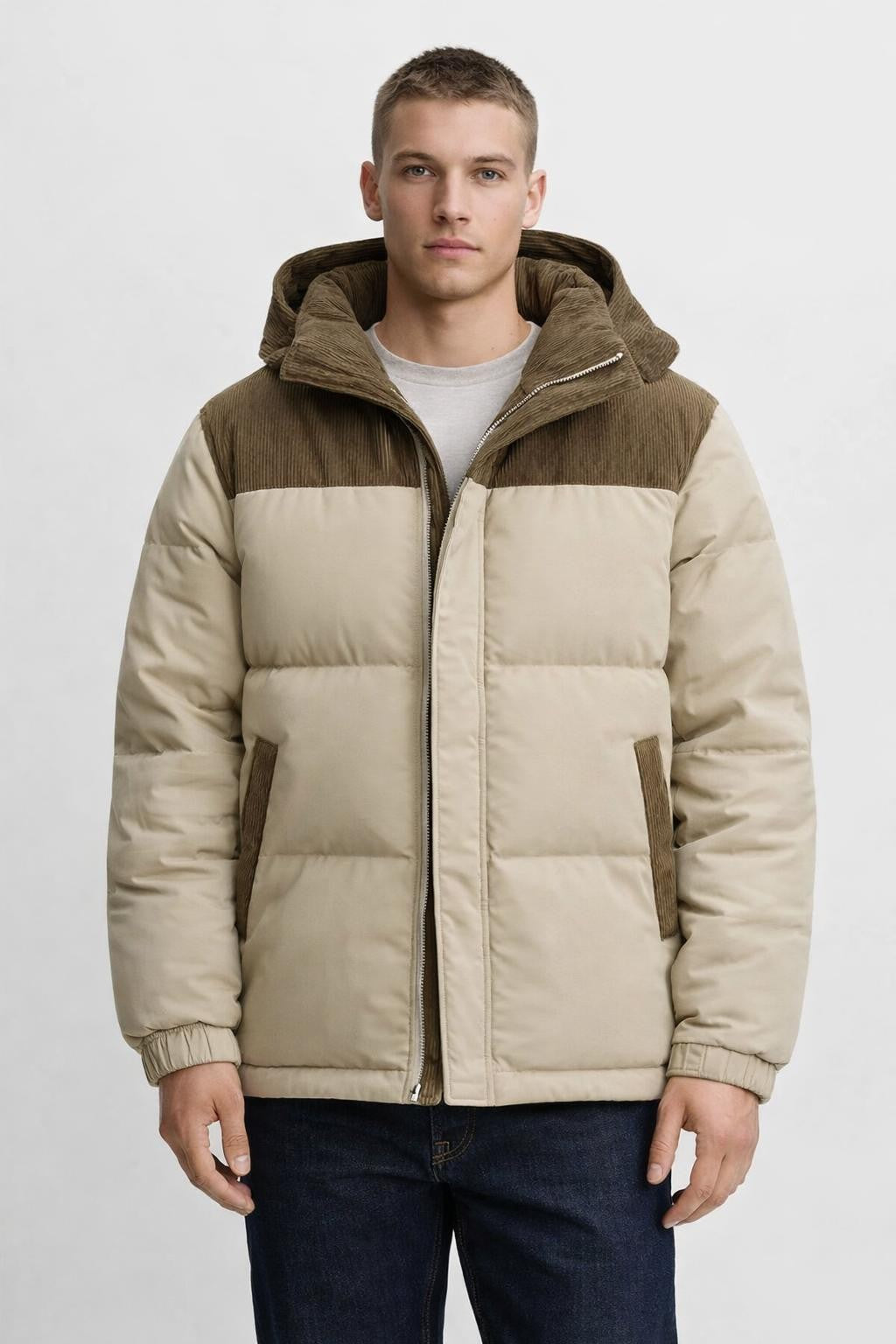 Thick Colorblock Parka with Removable Hood - Light Green
