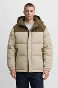 Thick Colorblock Parka with Removable Hood - Light Green