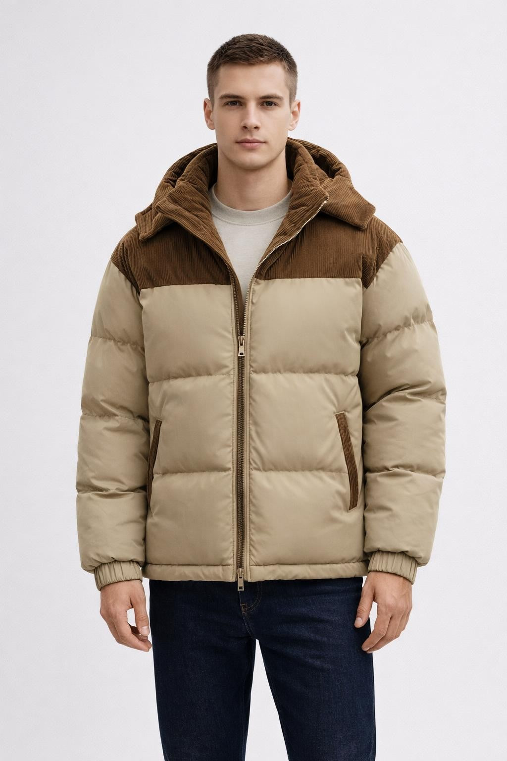 Puffer Jacket with Removable Hood - Light Green