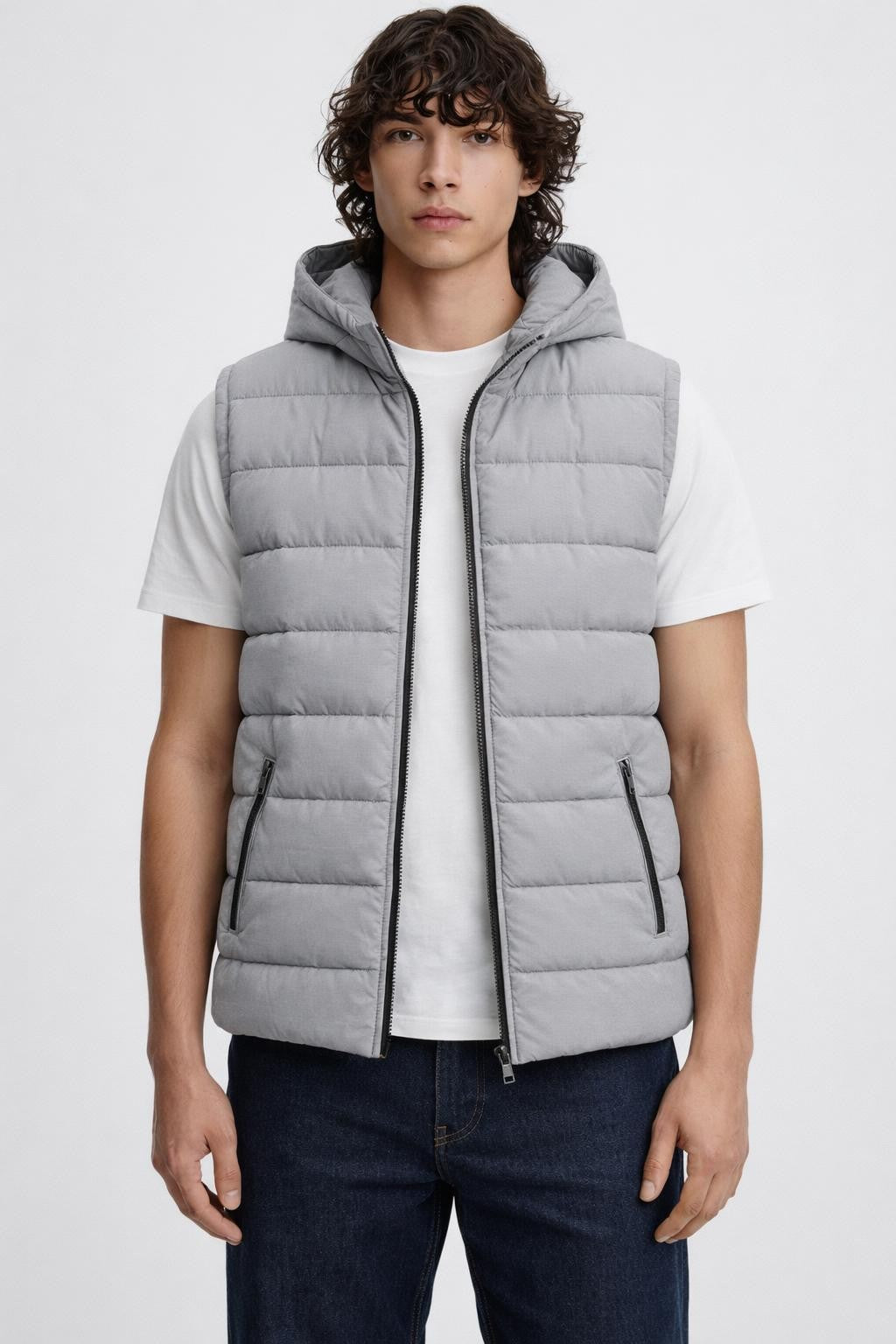 Men's Sleeveless Stand Collar Vest - Light Grey
