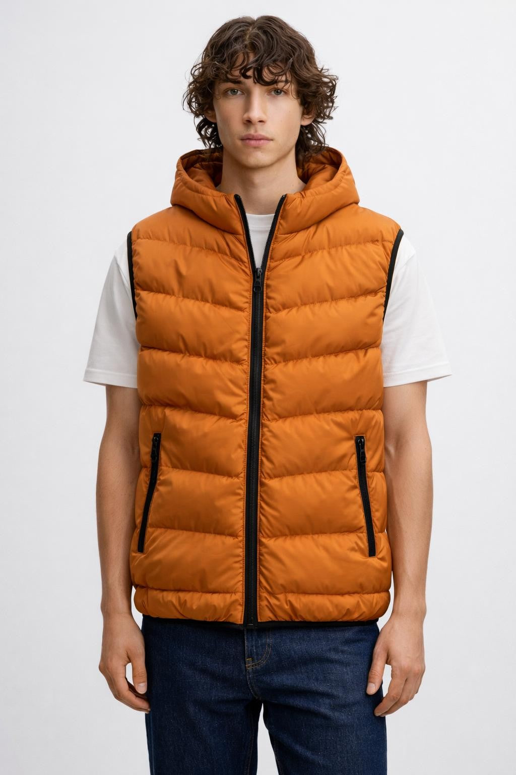 Men's Insulated Zip-Up Vest with Stand Collar - Light Grey