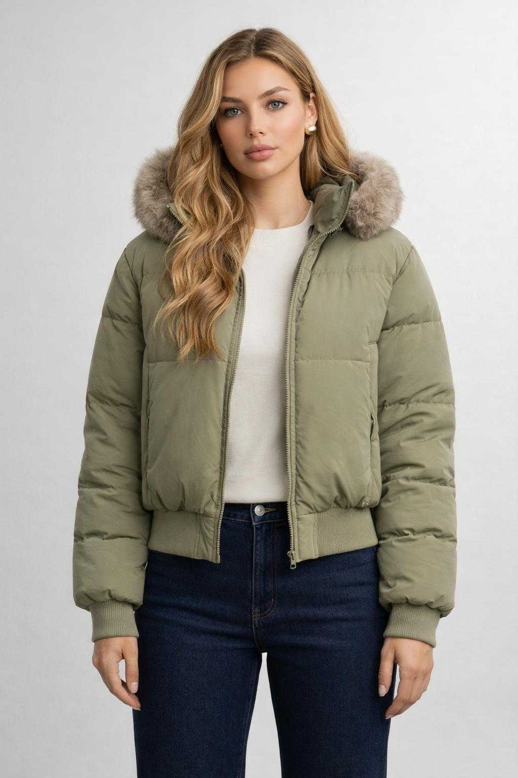 Colorblock Hooded Casual Jacket - Light Olive
