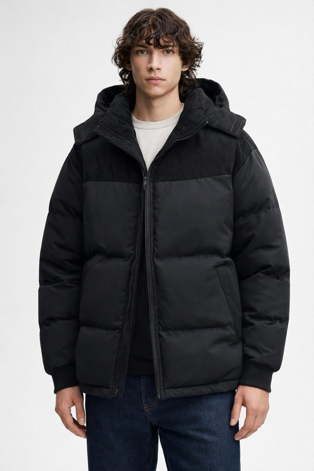 Plus Size Colorblock Winter Jacket - Midnight Black