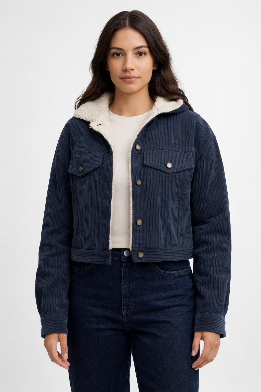 Versatile Fleece Collar Winter Jacket - Navy Blue