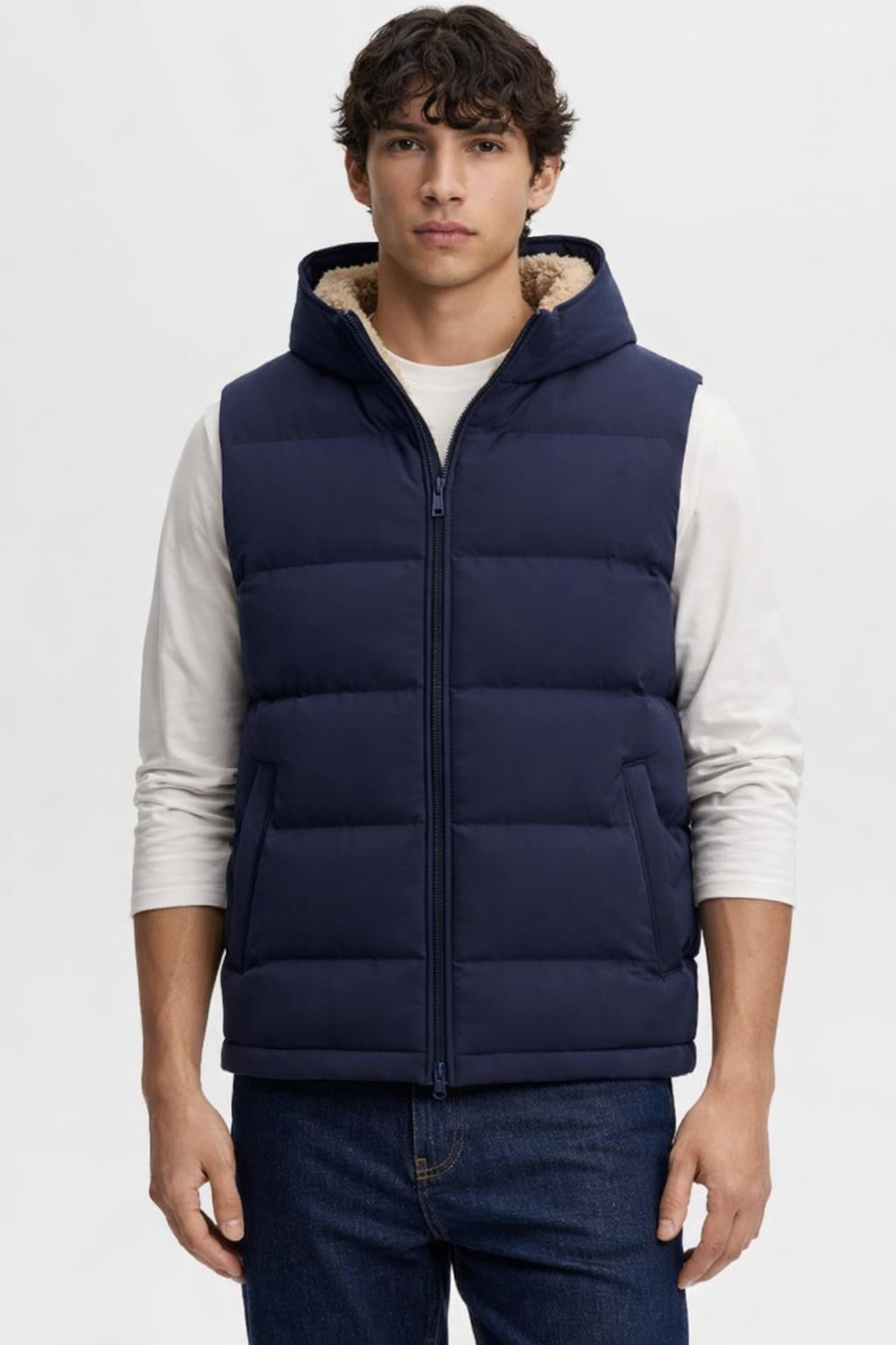Men's Fleece-Lined Casual Vest - Navy Blue