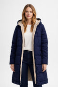 Reversible Plush Long Winter Jacket - Navy Blue