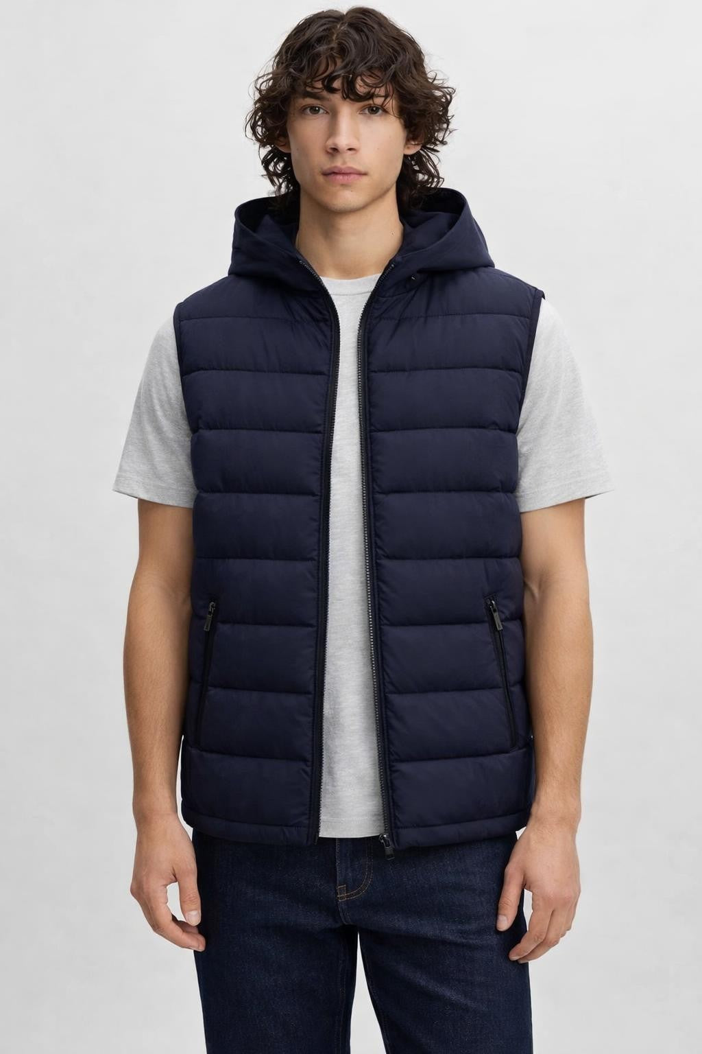 Men's Sleeveless Stand Collar Vest - Navy Blue