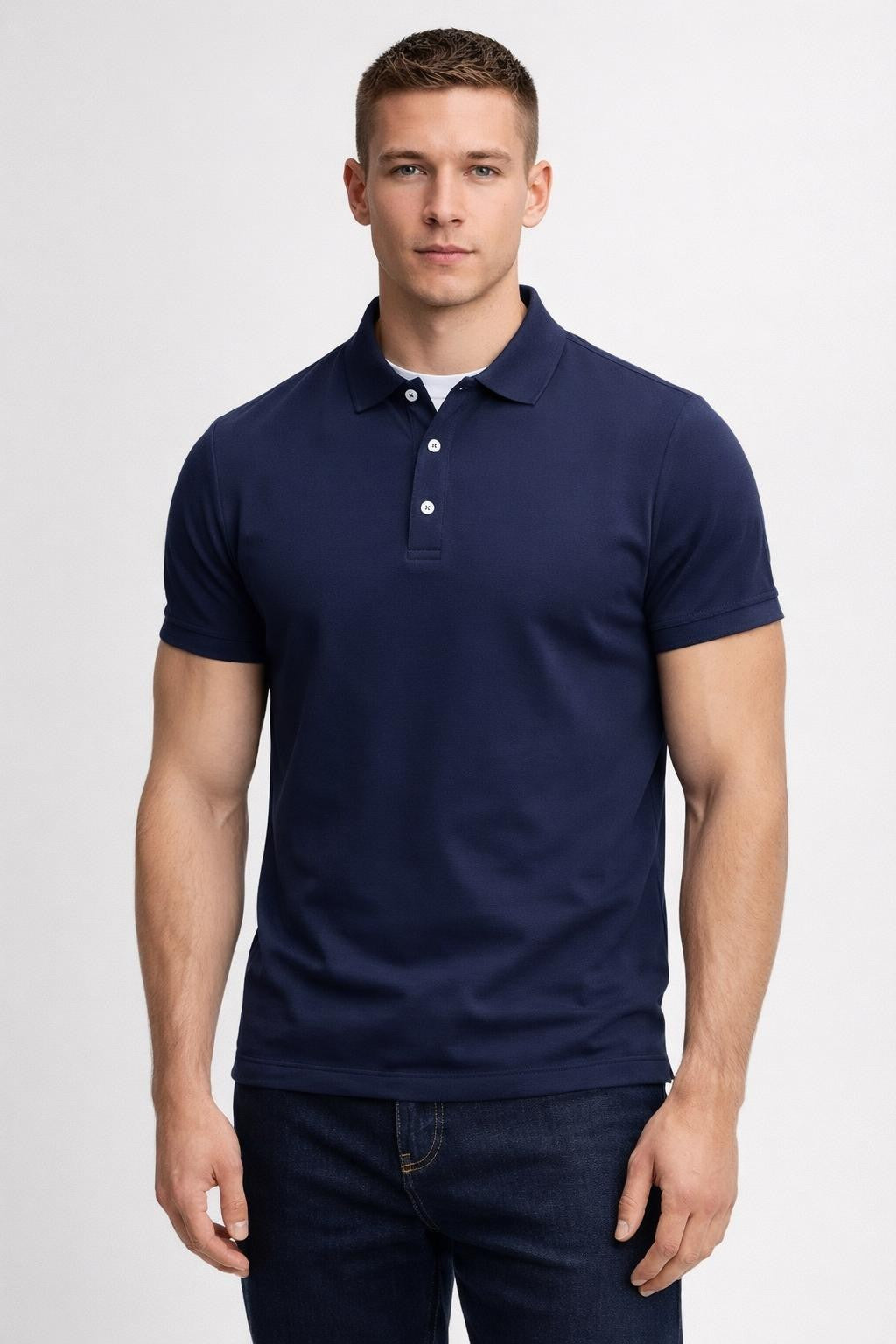 Classic Short-Sleeve Polo Shirt - Navy Blue