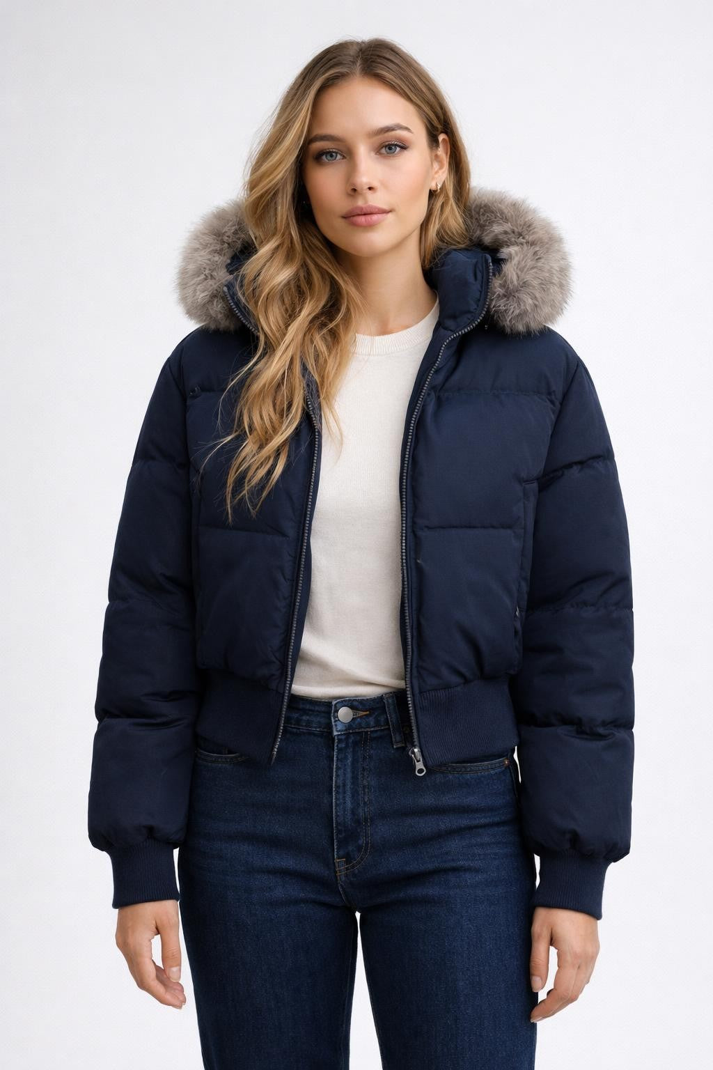 Colorblock Hooded Casual Jacket - Navy Blue