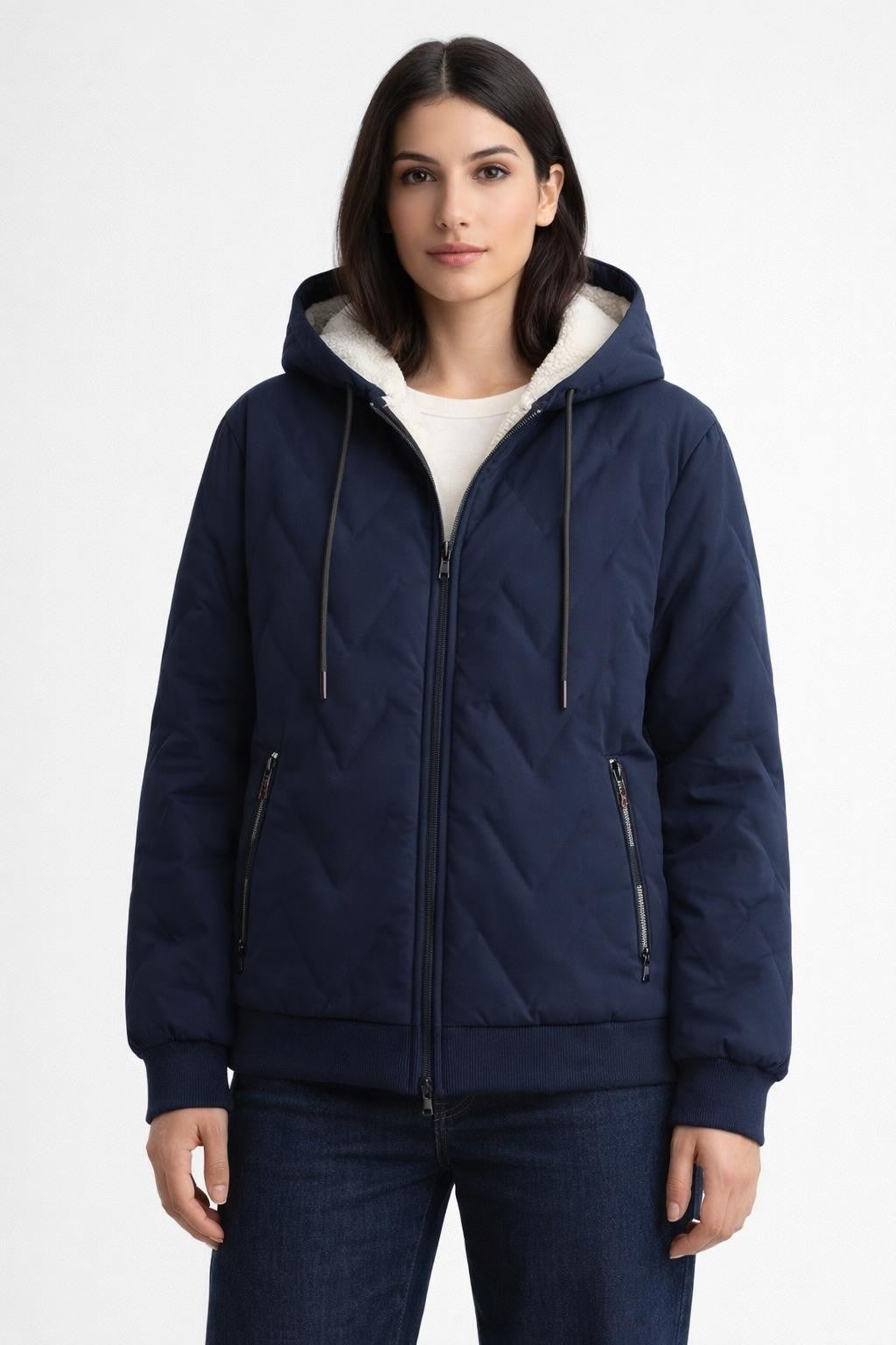 Quilted Thickened Lama-Lined Jacket - Navy Blue