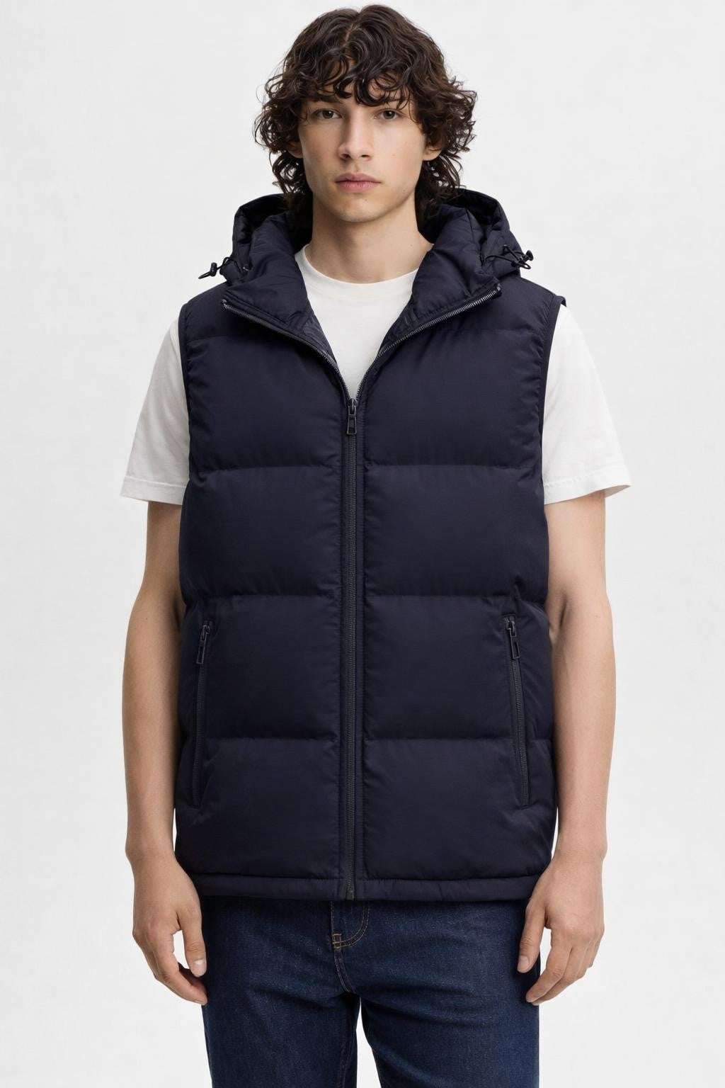 Padded Windproof Men's Hiking Vest - Navy Blue