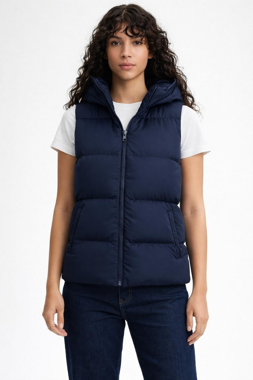 Quilted Black Vest for Fall Winter - Navy Blue