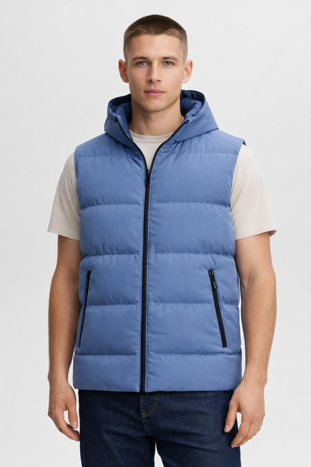 Men's Stand Collar Winter Vest - Navy Blue