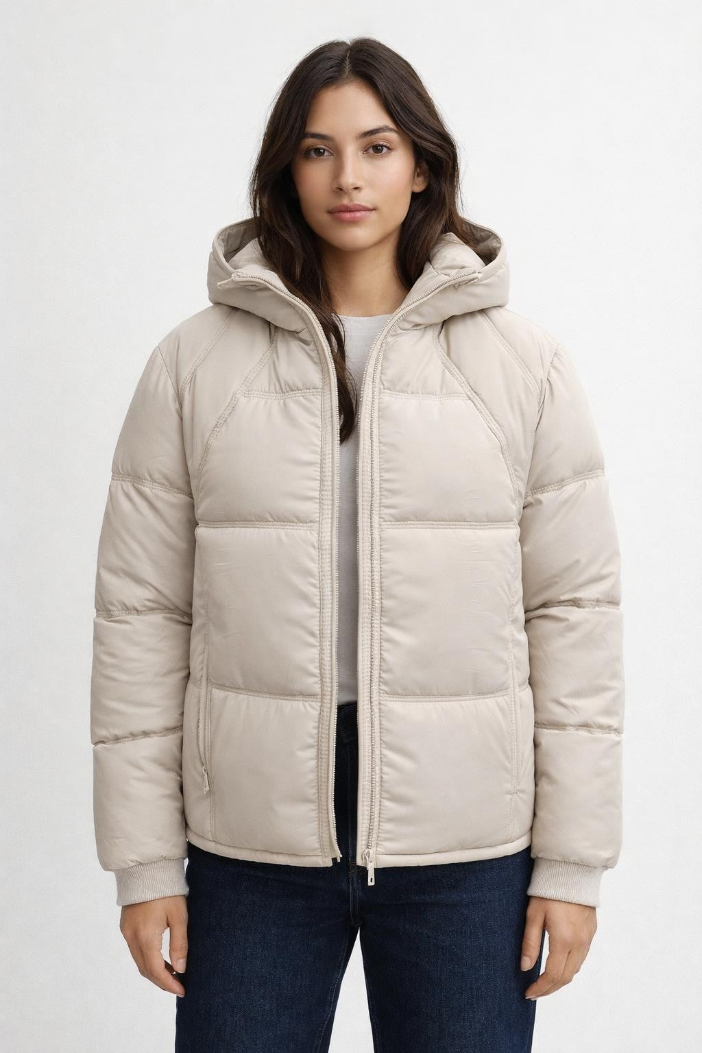 Casual Drop Shoulder Zip Jacket - Off White