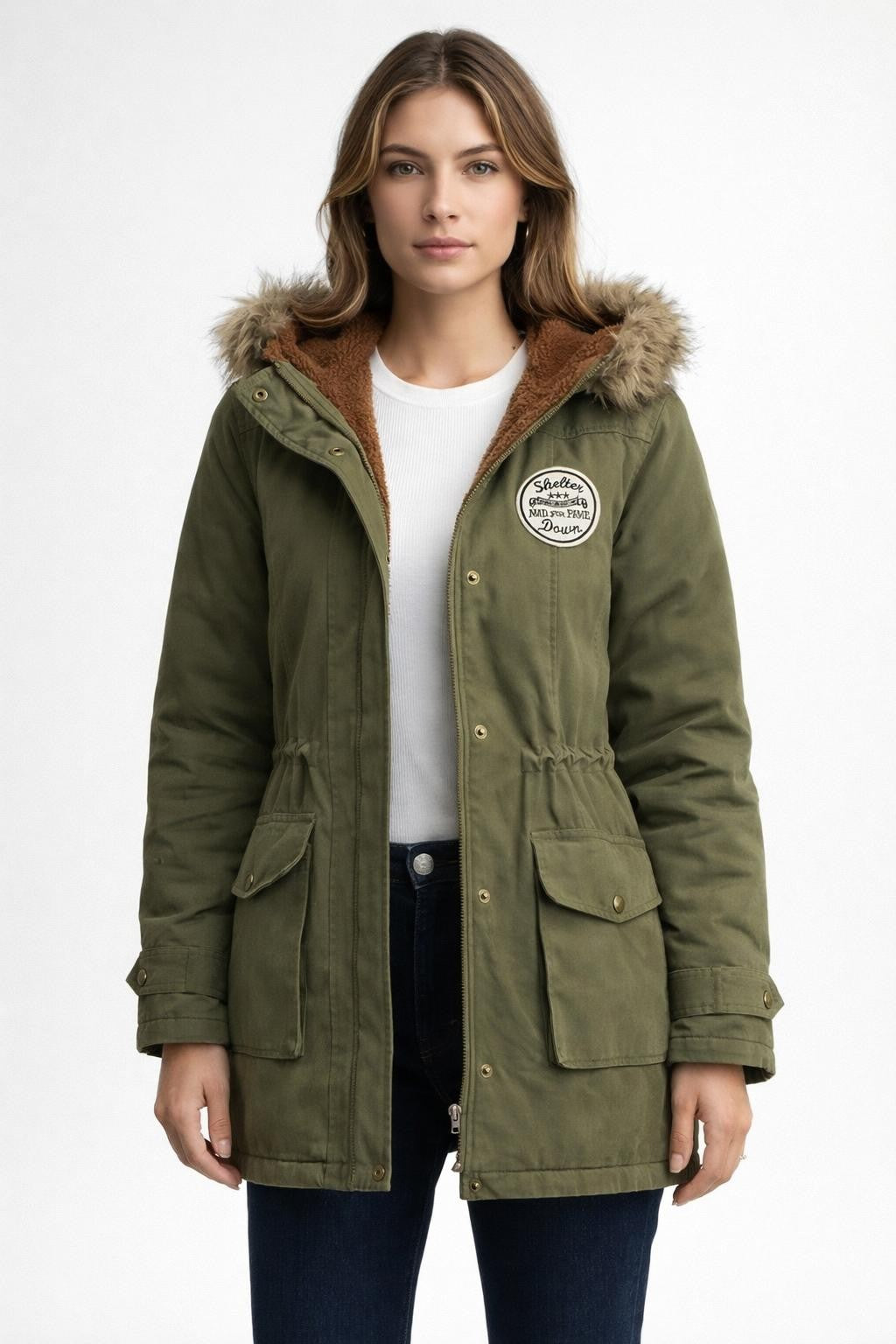 Long Winter Parka with Pockets - Olive Green
