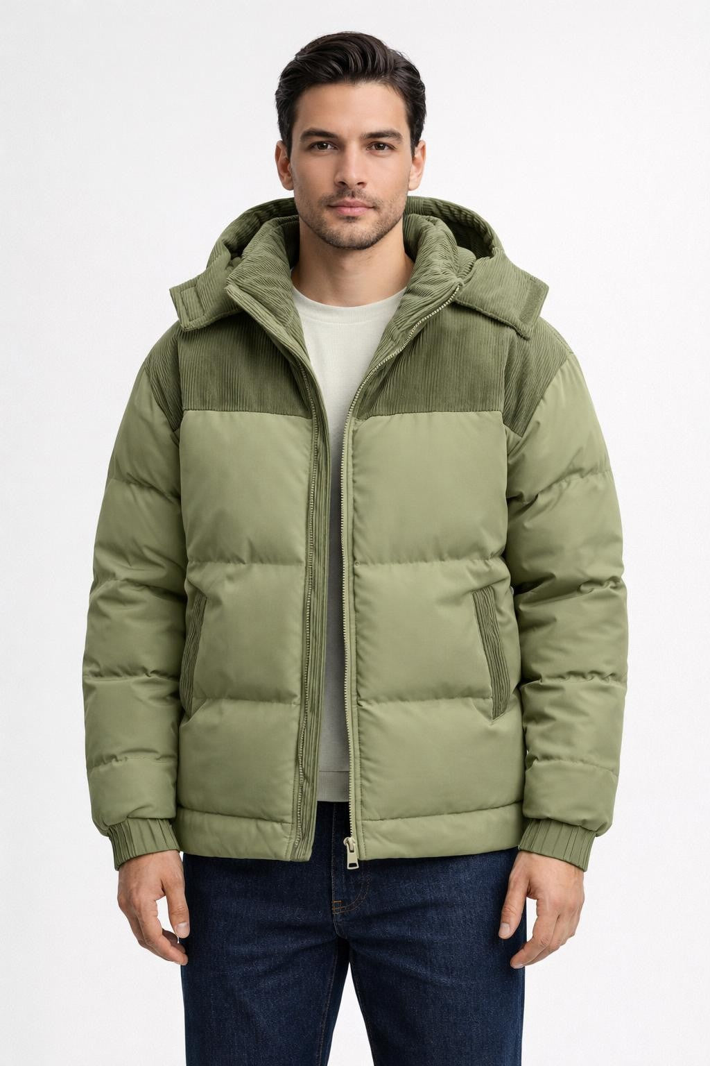 Men's Windproof Thick Winter Jacket - Olive Green