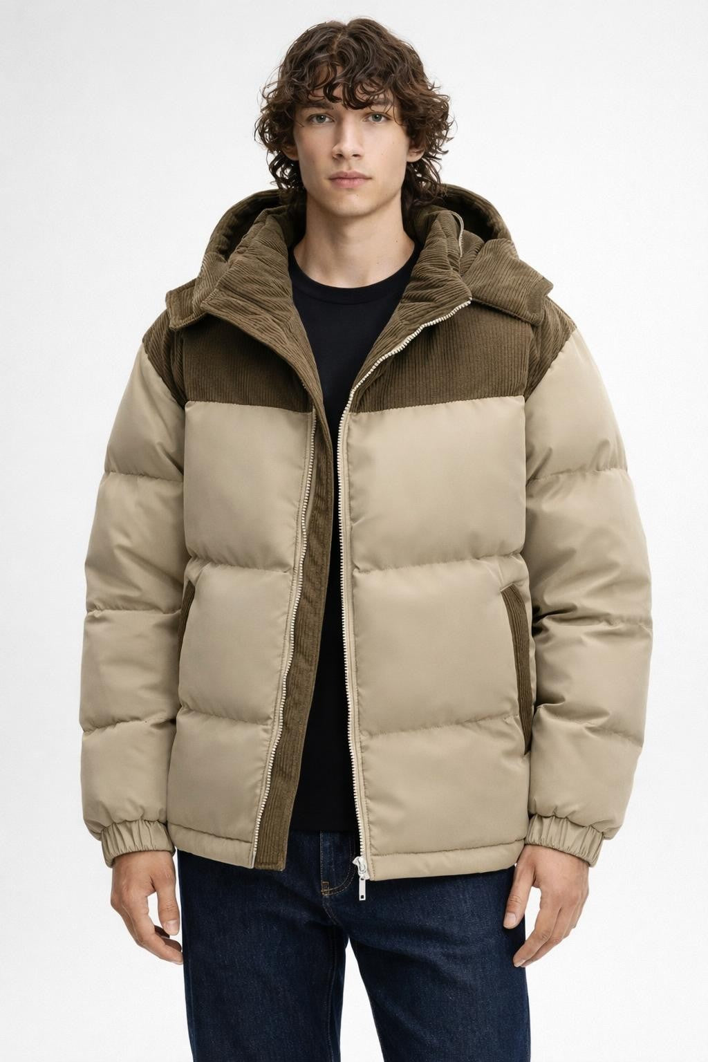 Plus Size Colorblock Winter Jacket - Olive Green