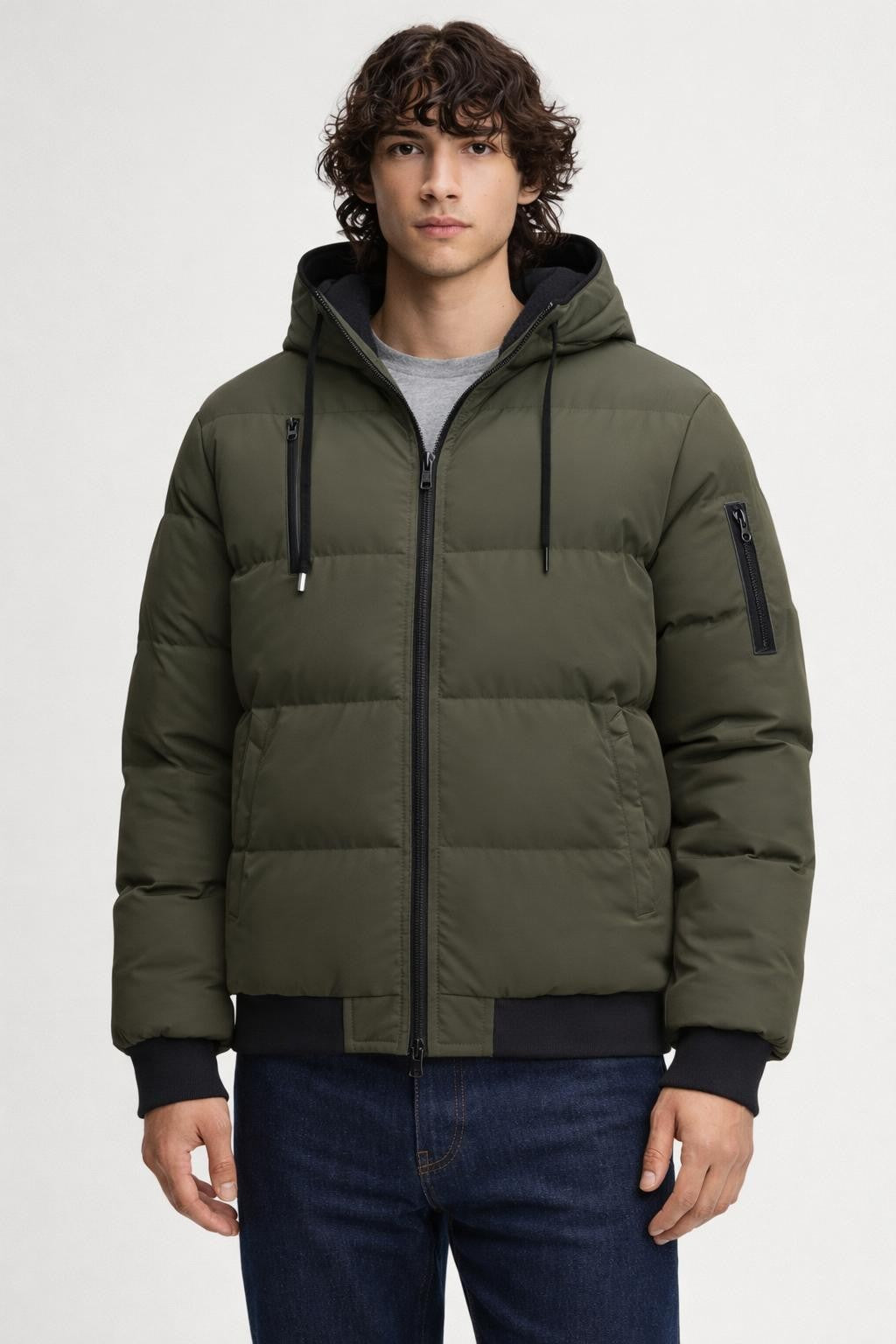 Thick Plush-Lined Casual Winter Jacket - Olive Green