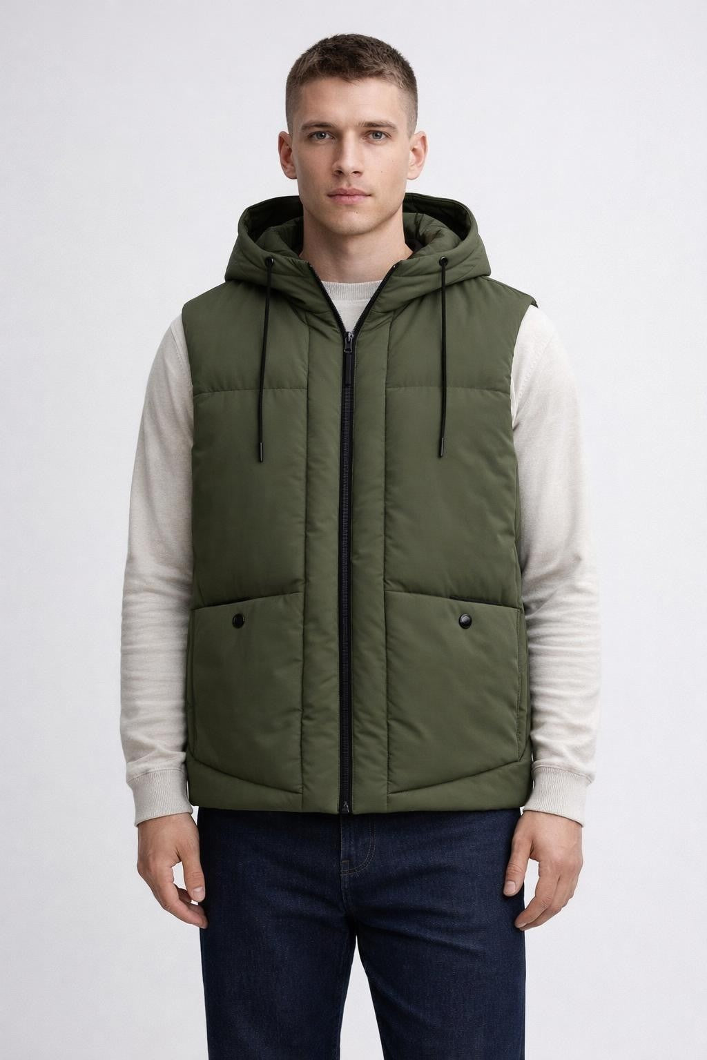 Men's Insulated Zip-Up Vest - Olive Green